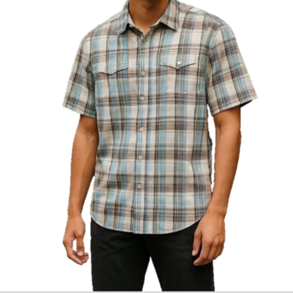 Ecko Unltd Men’s Plaid Shirt 2XL Short Sleeve Shoulder Epaulettes 2 Pockets EUC